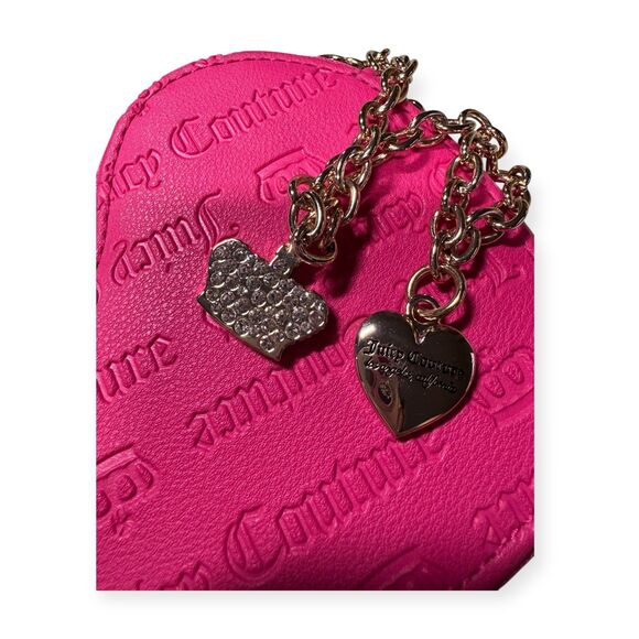 Juicy Couture Pink Heart Wallet w/ Charms Zip Around Gold Chain Wristlet VTG - Picture 3 of 4